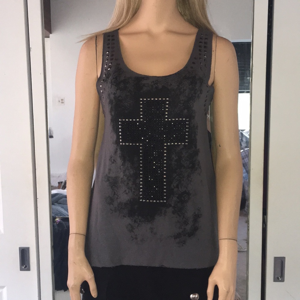 Fun Cross Sweatshirt Tank Raw Edges Pointed Sides